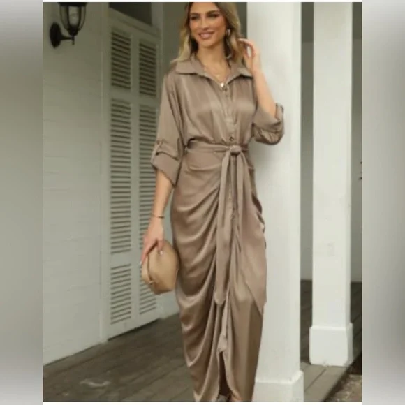 Linsery Women Summer Dress Elegant Wrap Maxi Dress - Picture 2 of 6